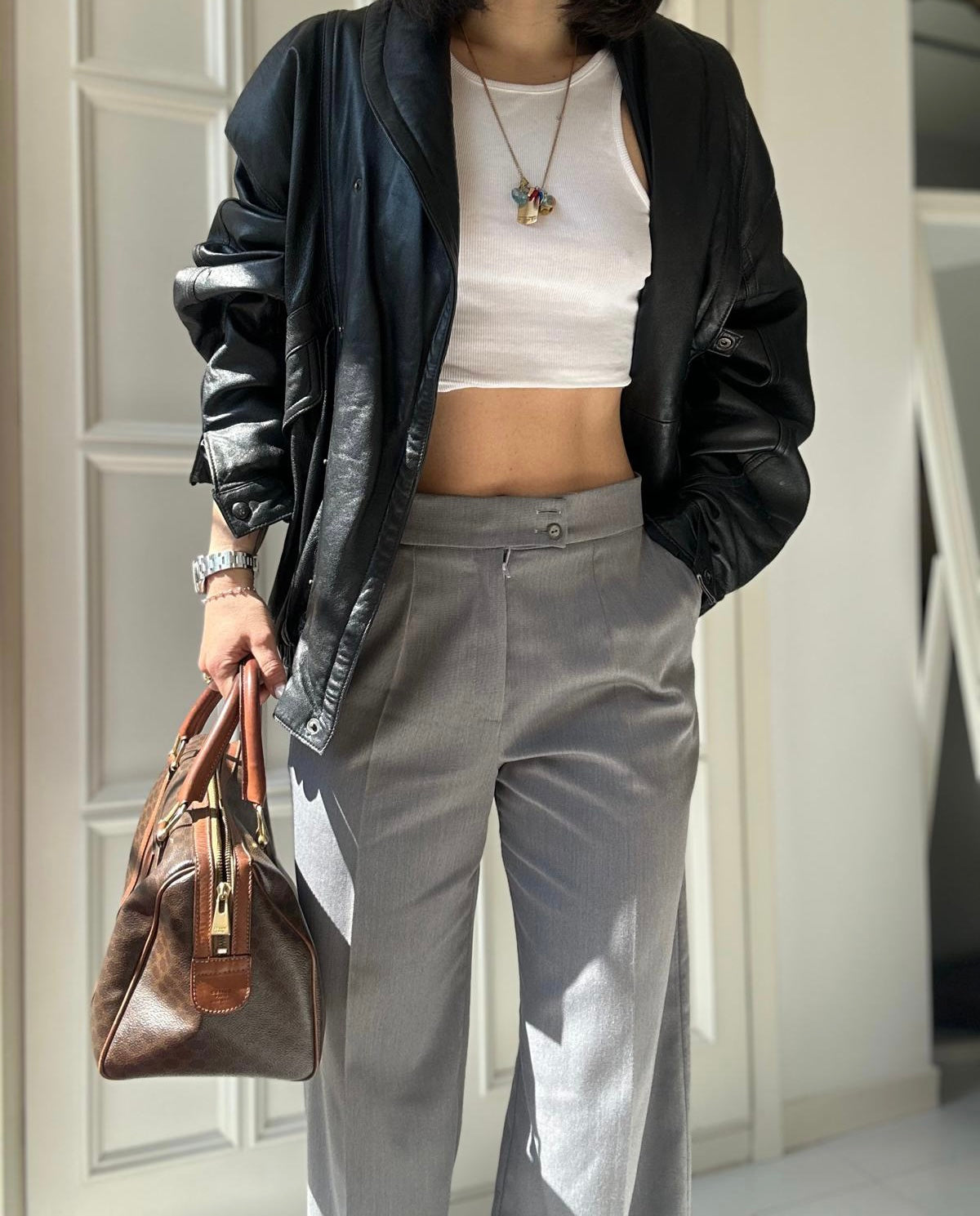 Bomber in pelle nero