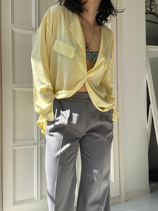 Camicia in seta giallo burro