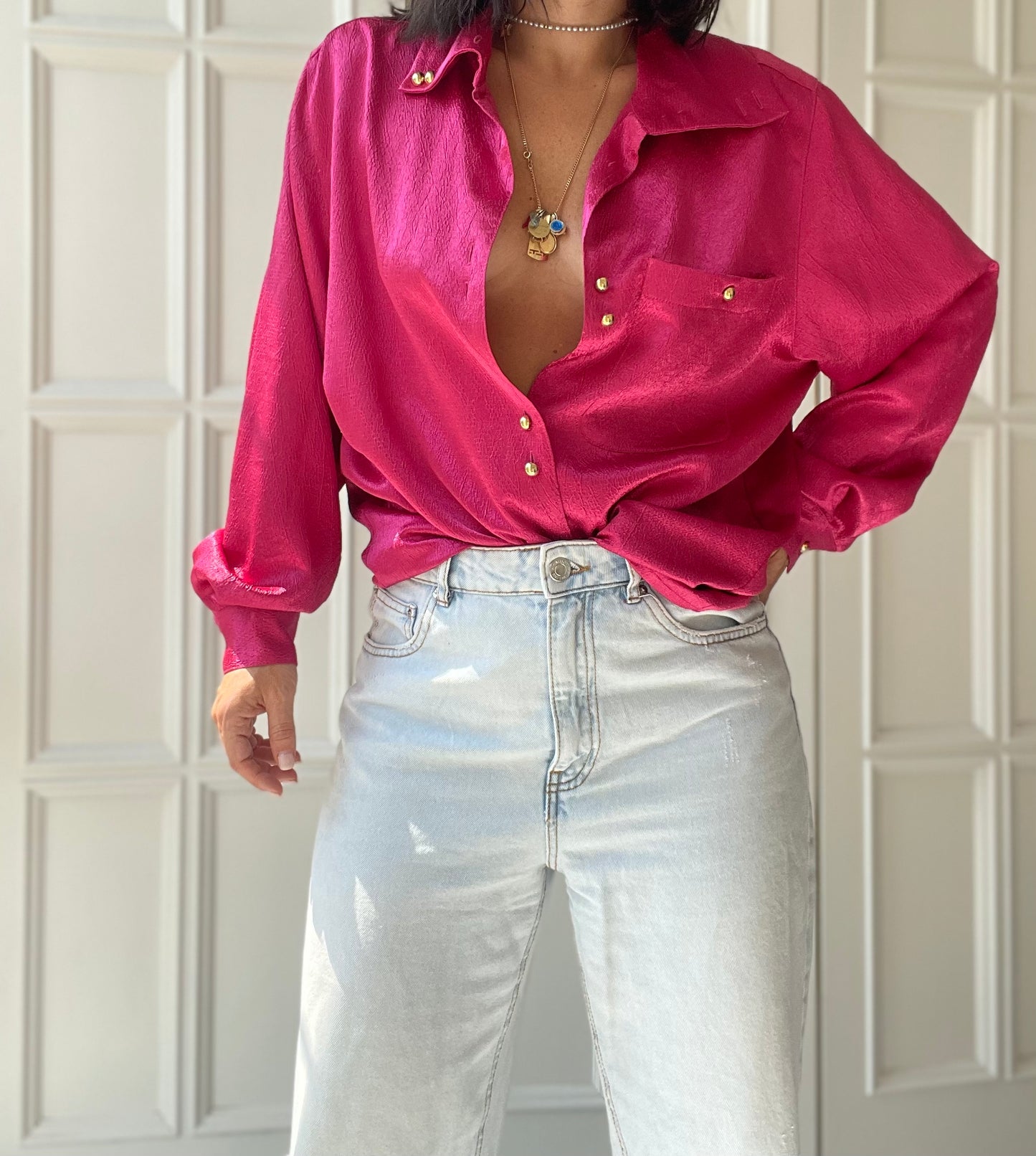 Camicia misto seta fucsia