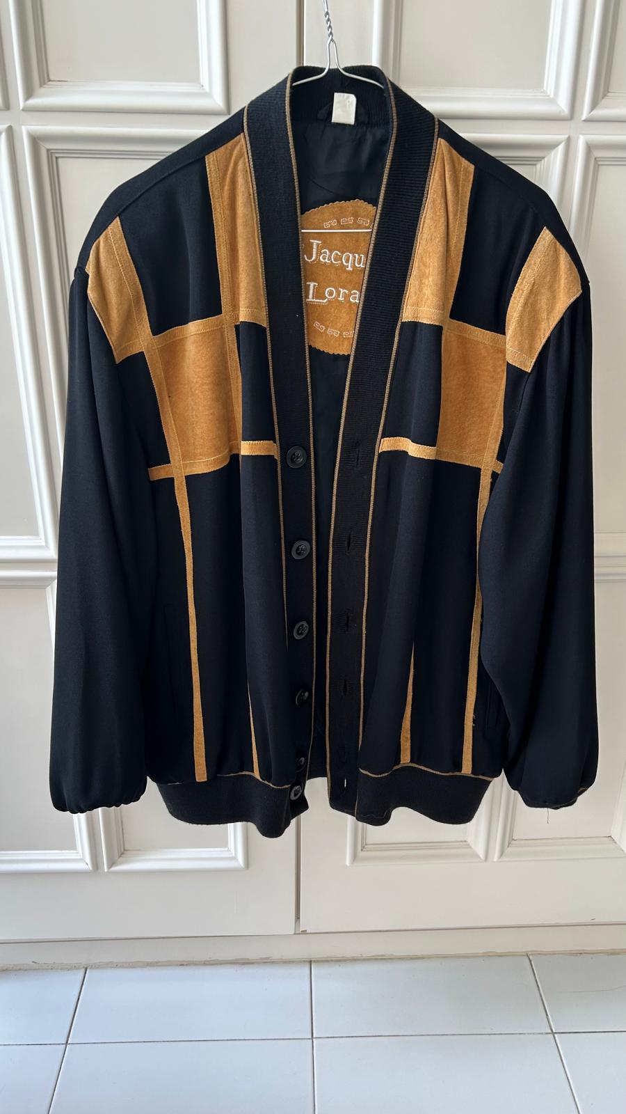 Cardigan vintage in lana e camoscio