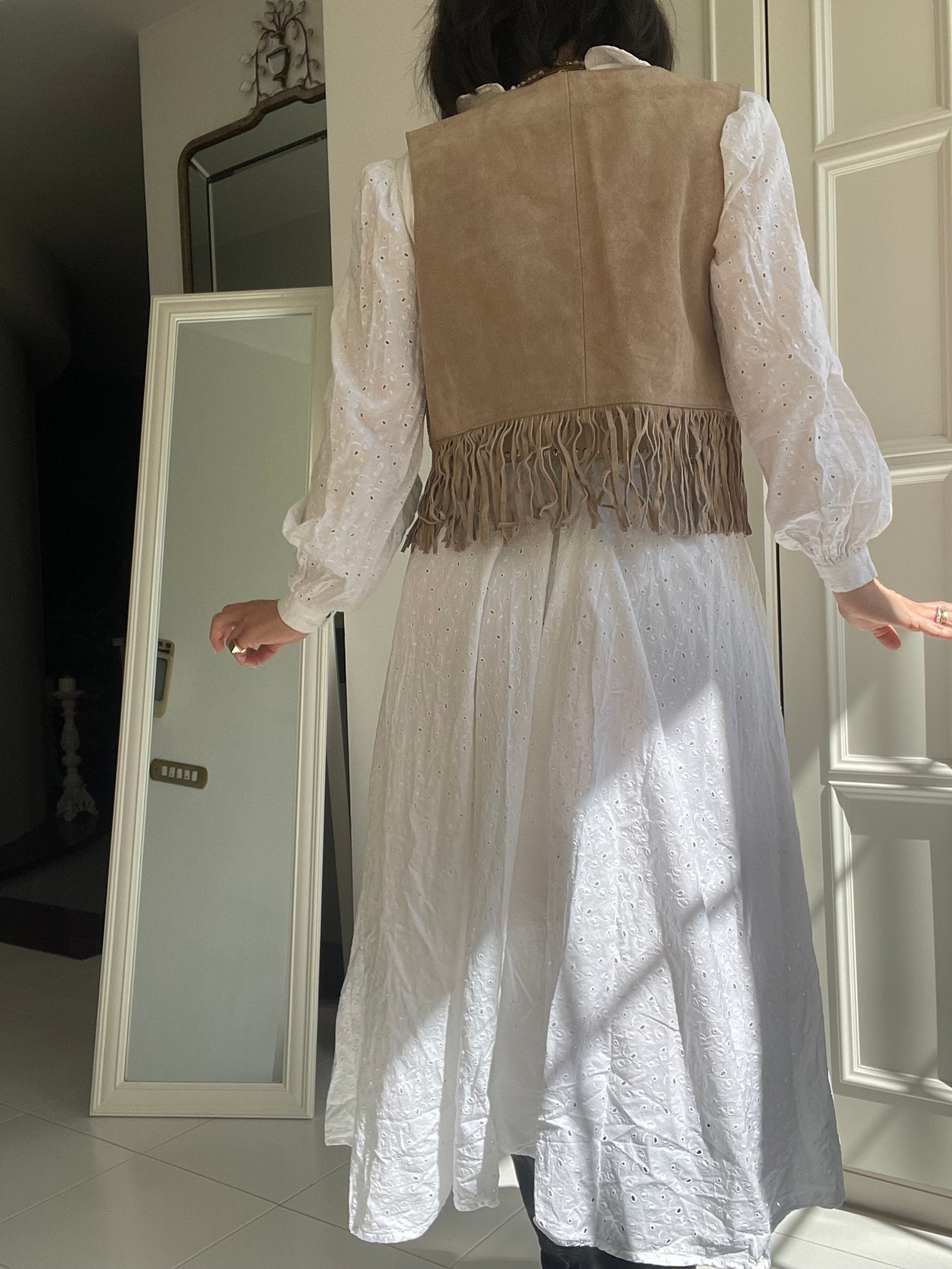 Gilet frange in pelle