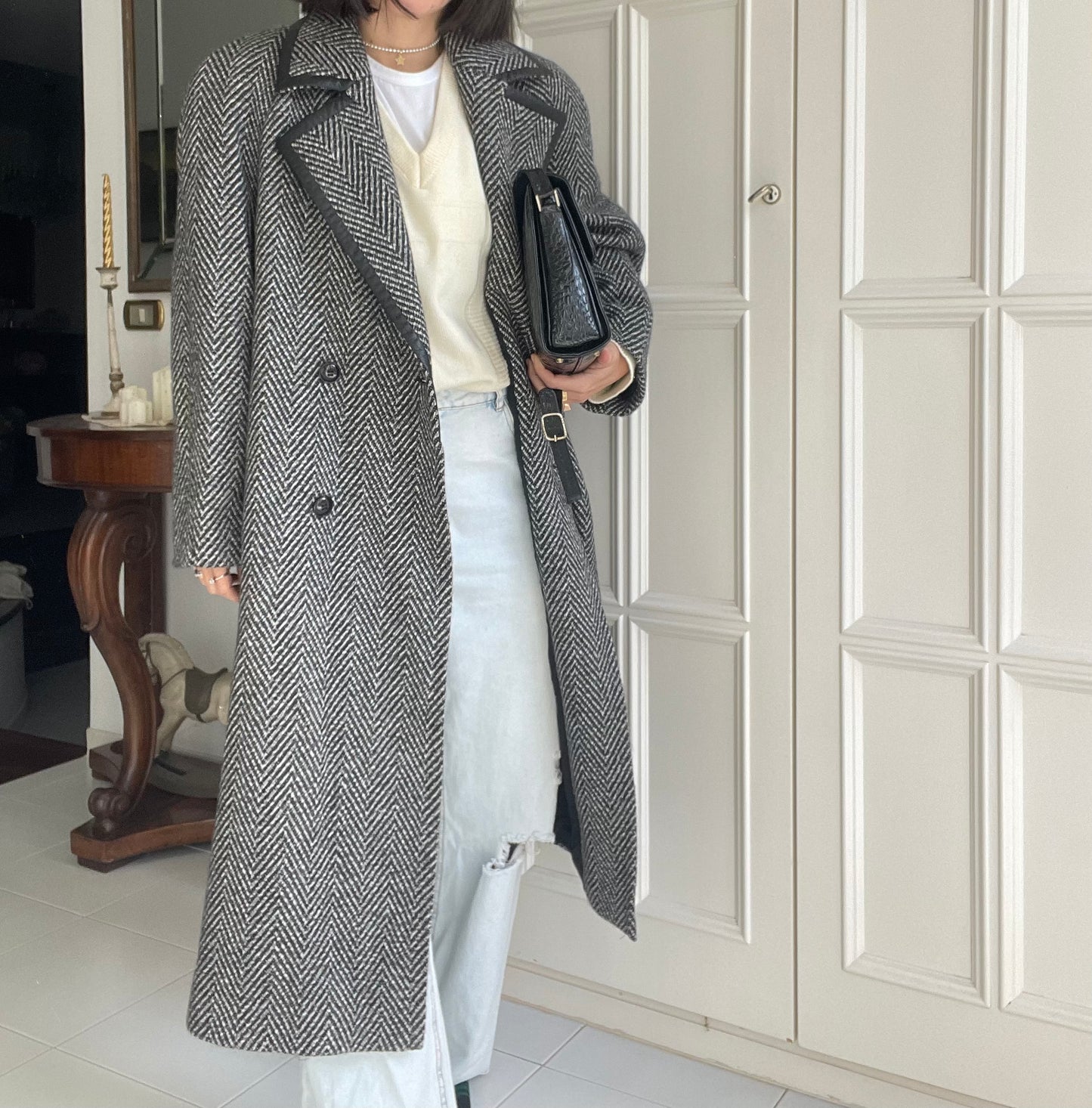 Cappotto in pura lana spigato