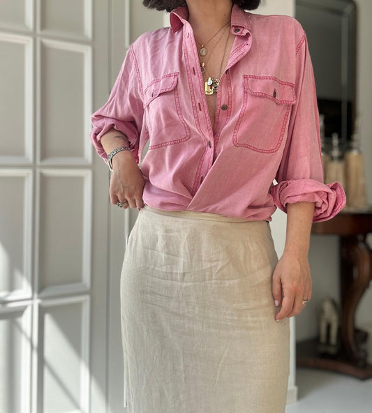 Camicia in pura seta rosa