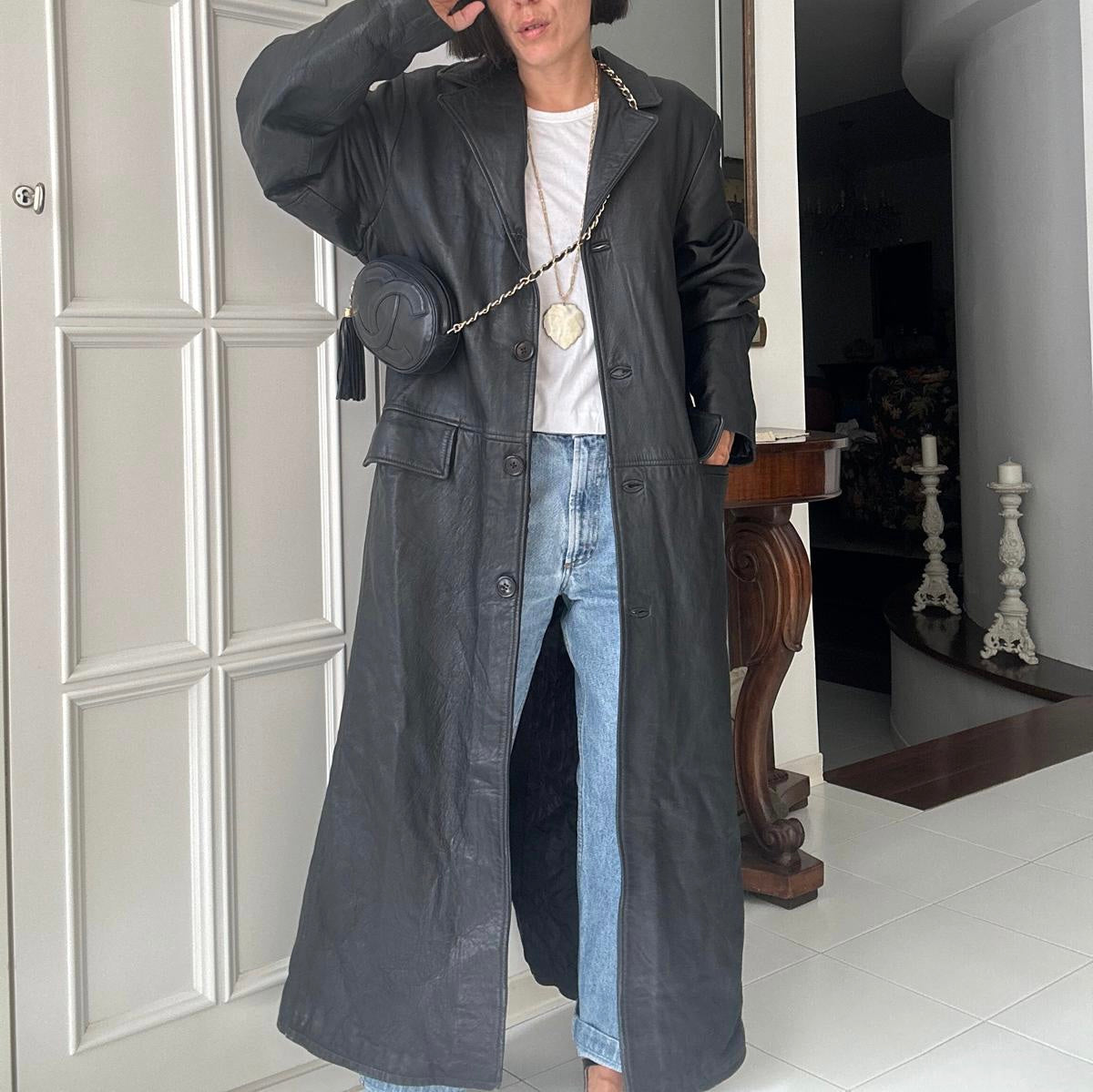 Trench lungo in pelle