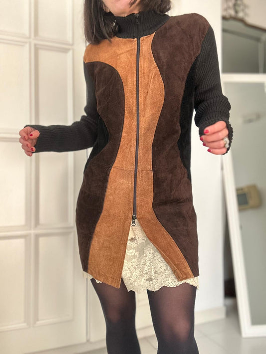 Abito cardigan camoscio e lana