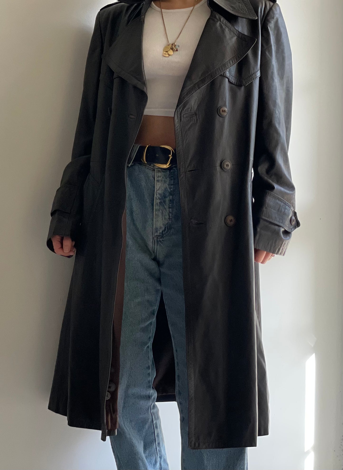 Trench pelle color cioccolato