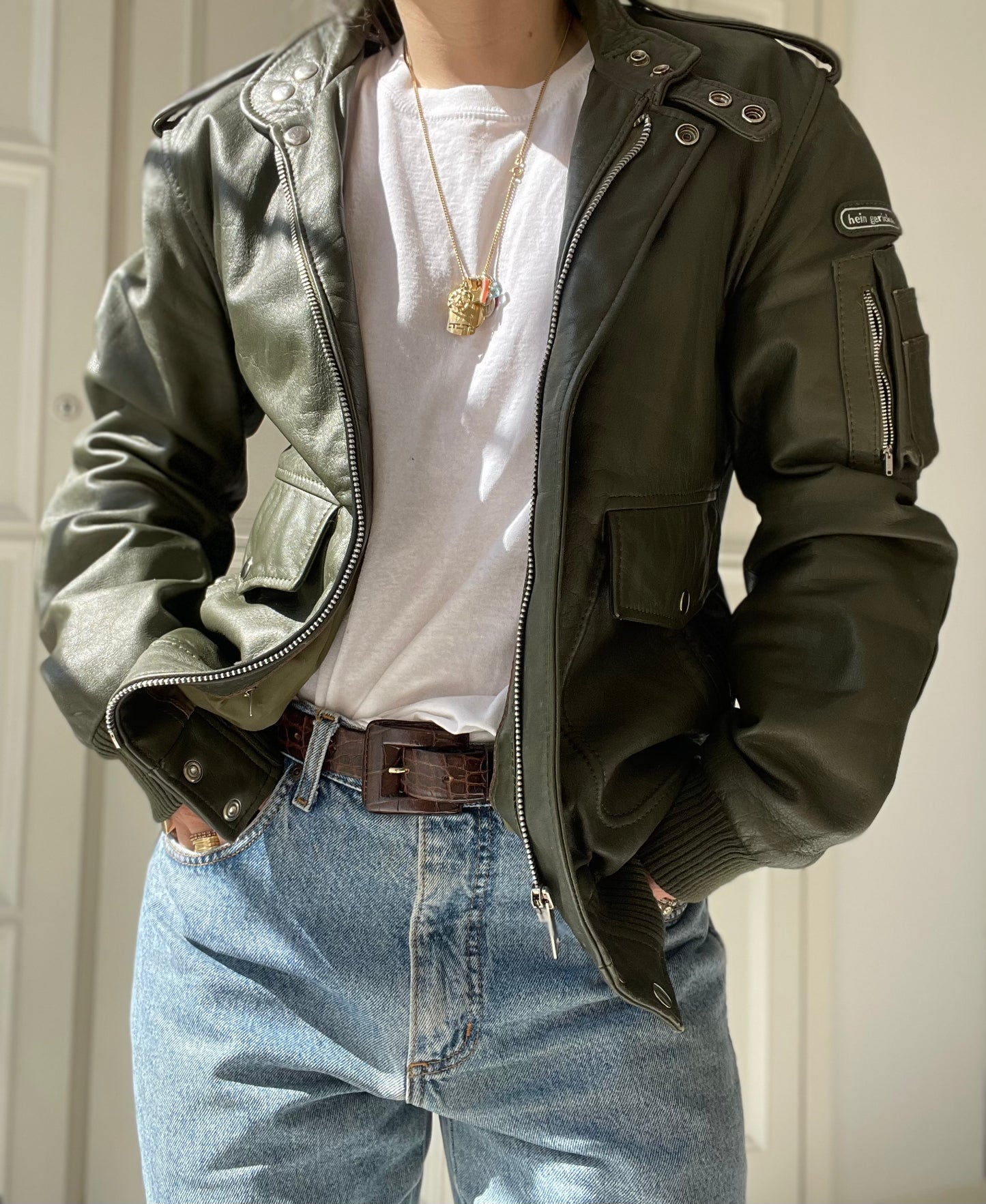 BOMBER IN PELLE VERDE