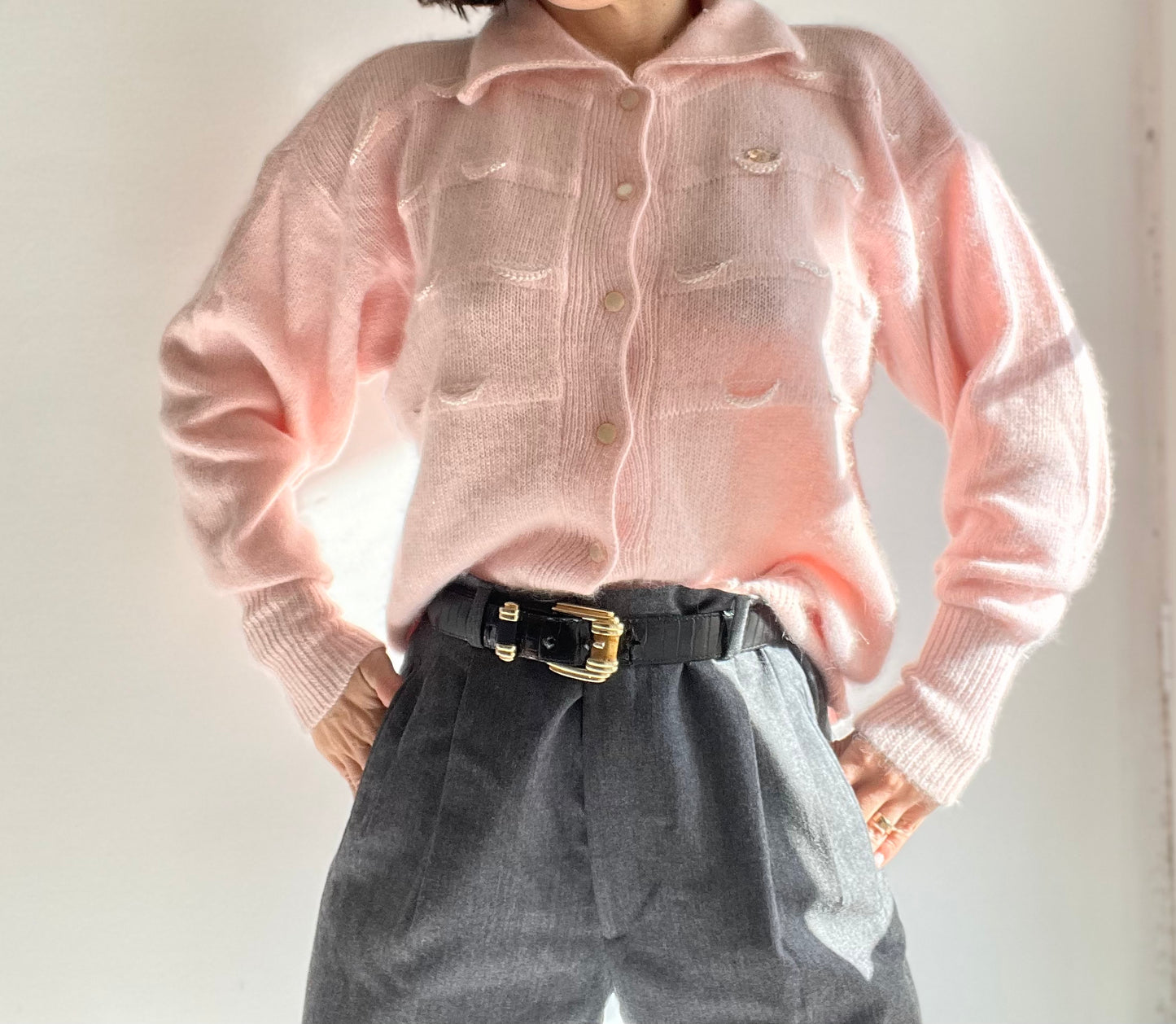 100% ANGORA WOOL PINK CARDIGAN