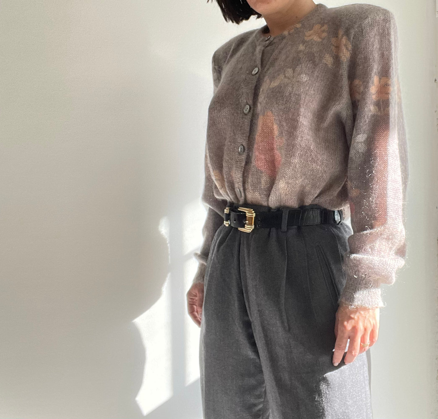 VINTAGE LA PERLA MOHAIR AND WOOL BLEND HAND EMBROIDERED GRAY CARDIGAN
