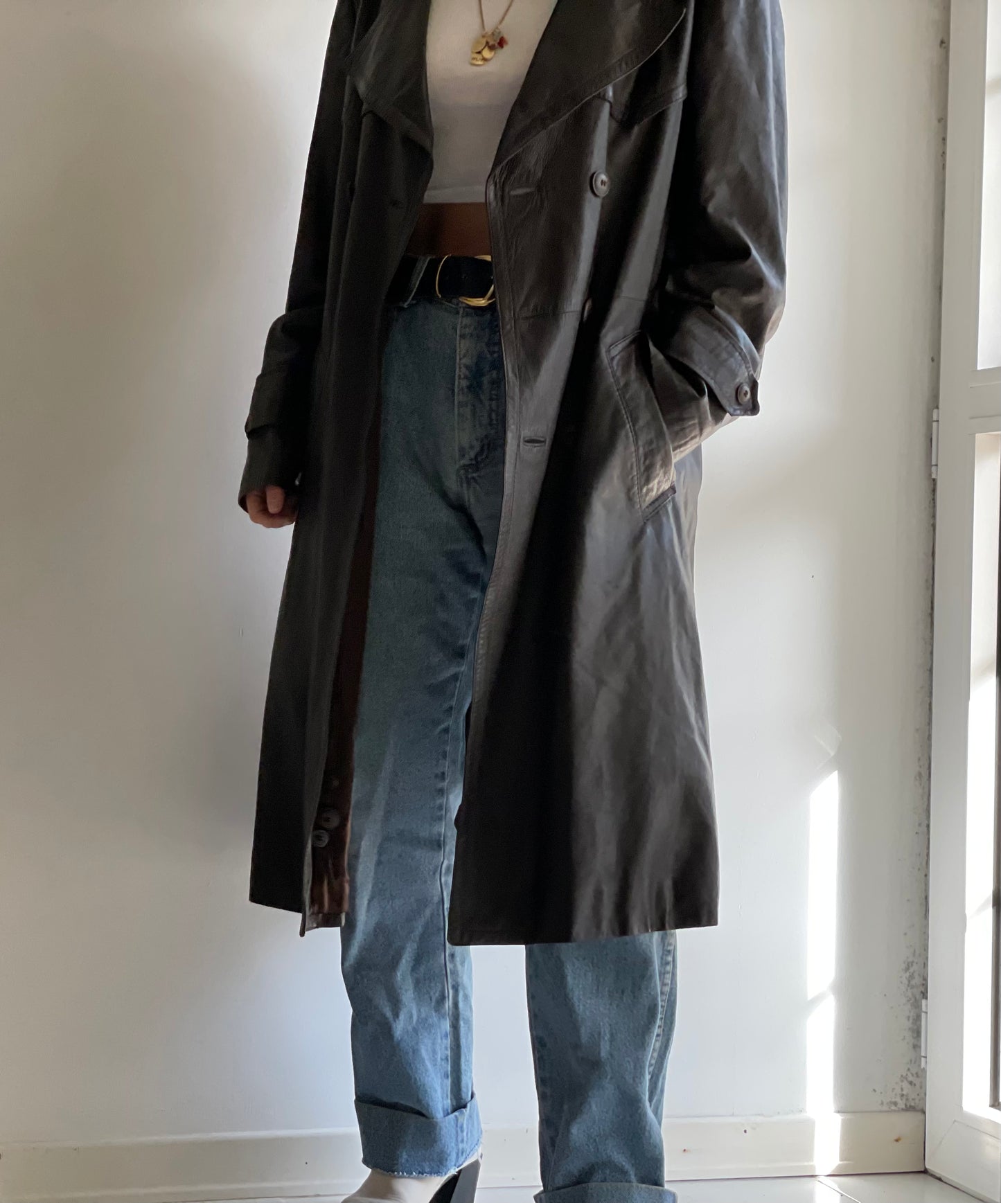 Trench pelle color cioccolato