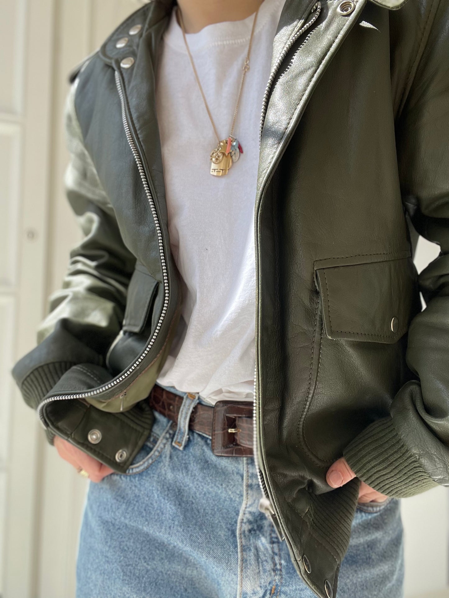 BOMBER IN PELLE VERDE