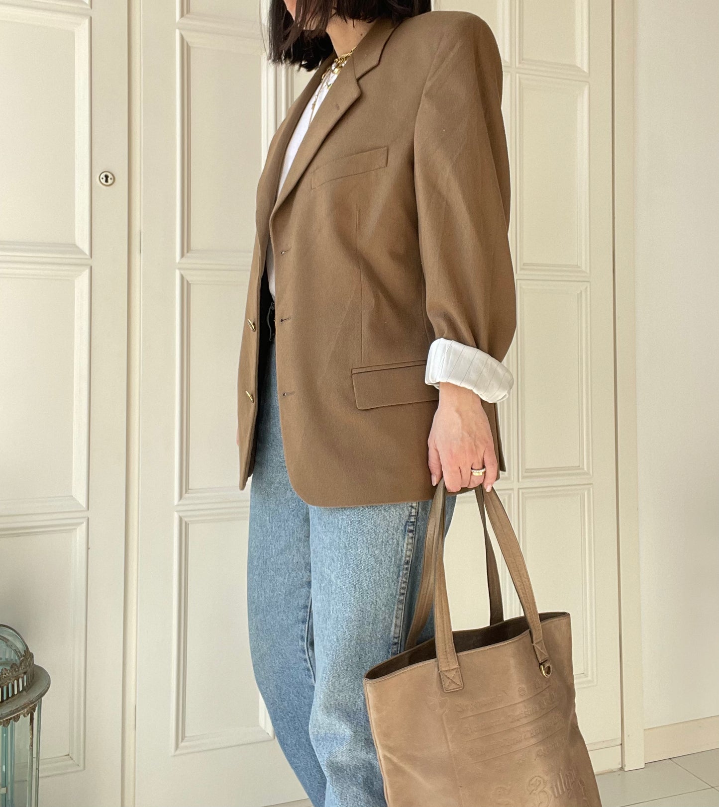 MADE IN ITALY WOOL AND CASHMERE GENDERLESS CAMEL BLAZER