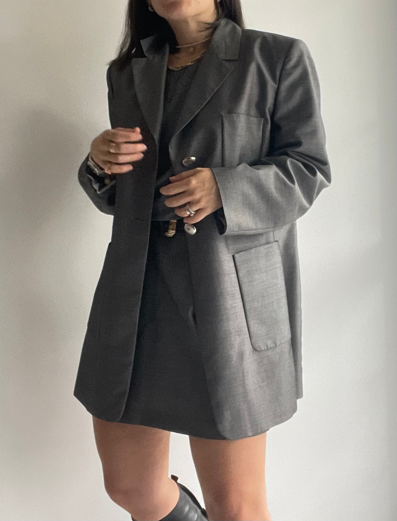 VINTAGE ITALIAN WOOL BLEND TWO PIECES DARK GREY SET