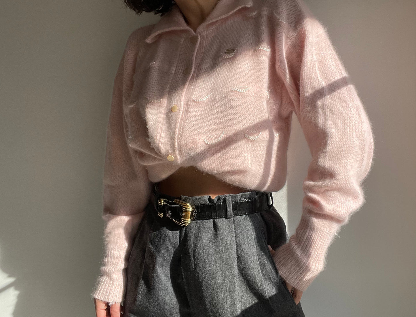 100% ANGORA WOOL PINK CARDIGAN