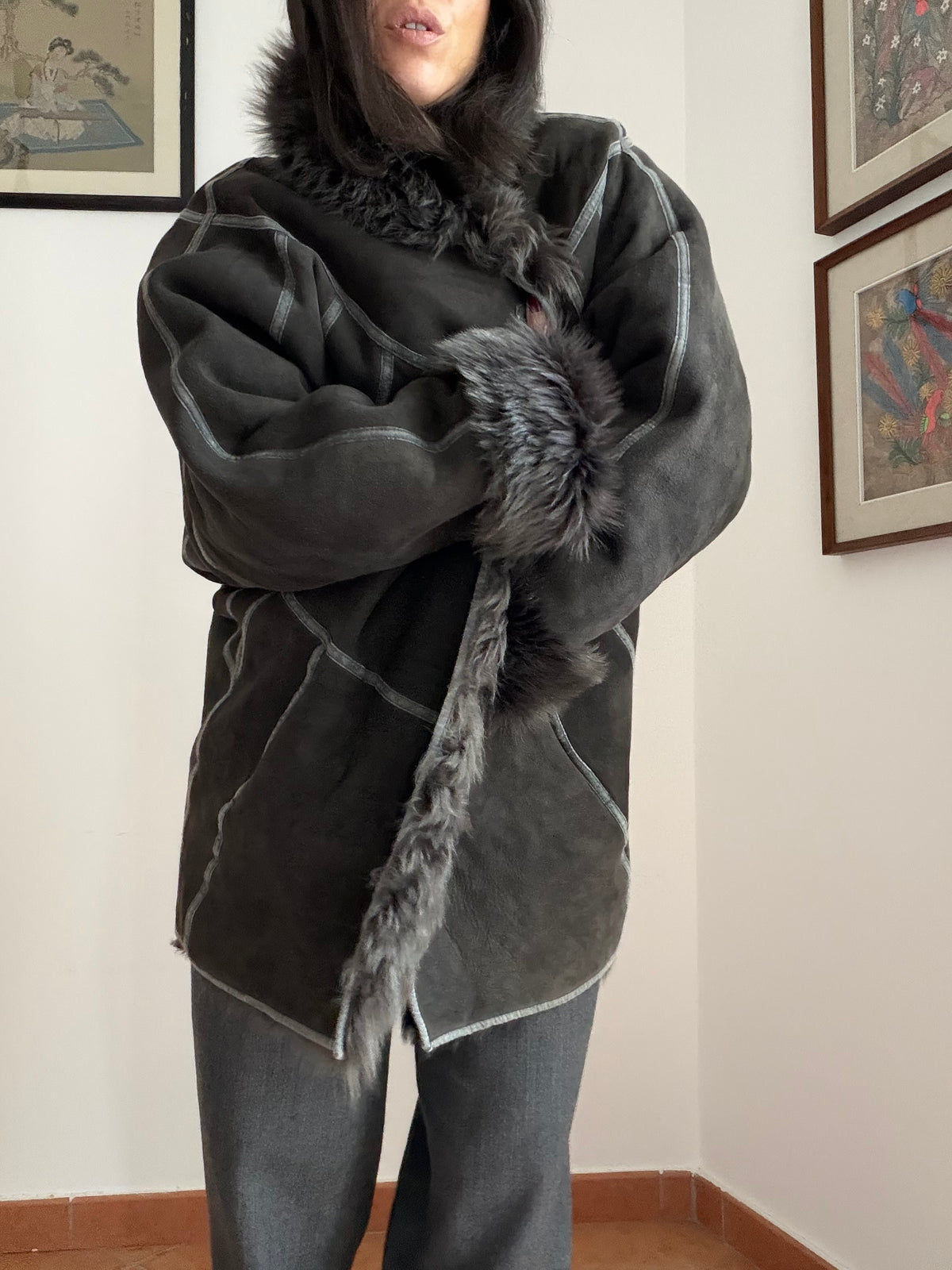 Montone shearling grigio