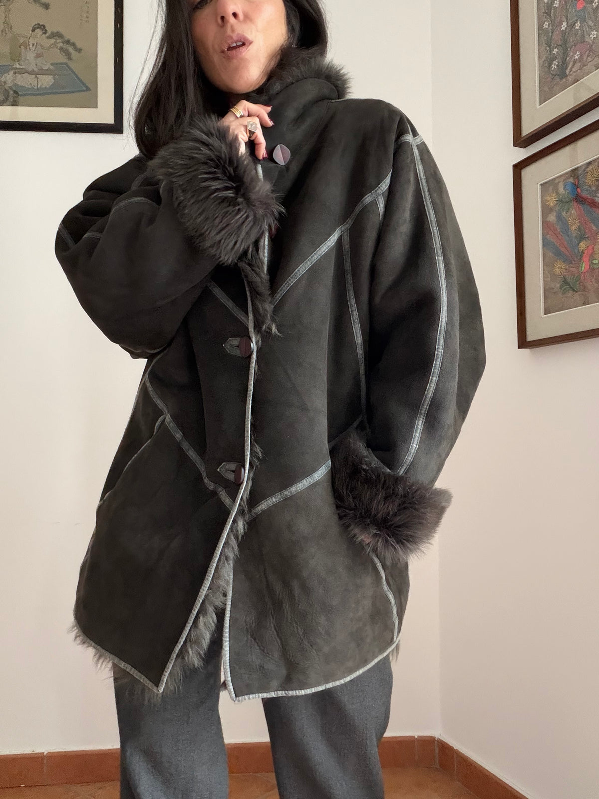 Montone shearling grigio