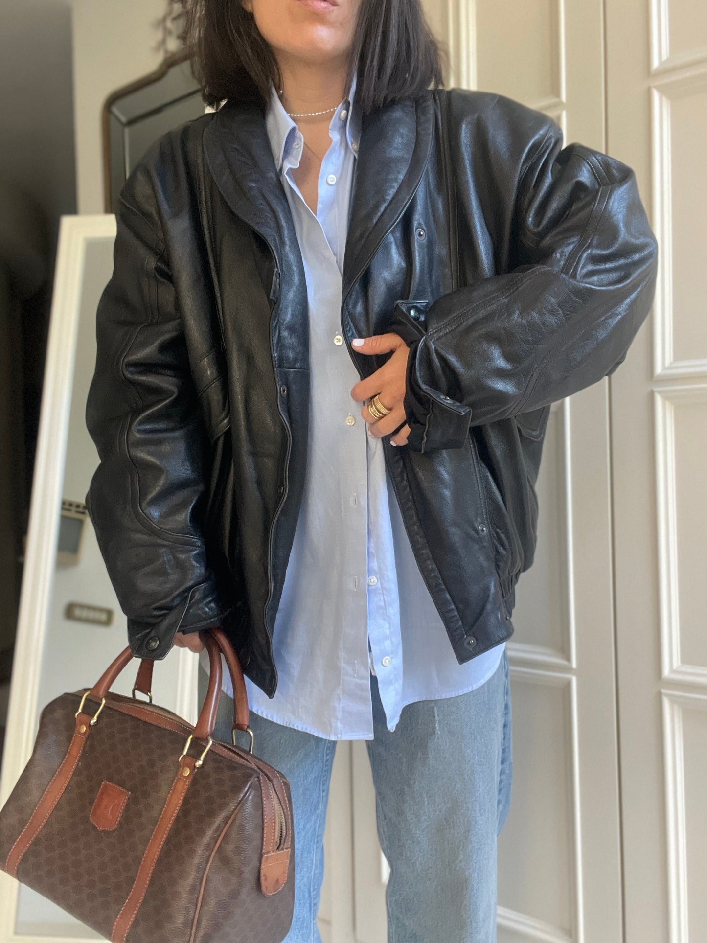 Bomber in pelle nero