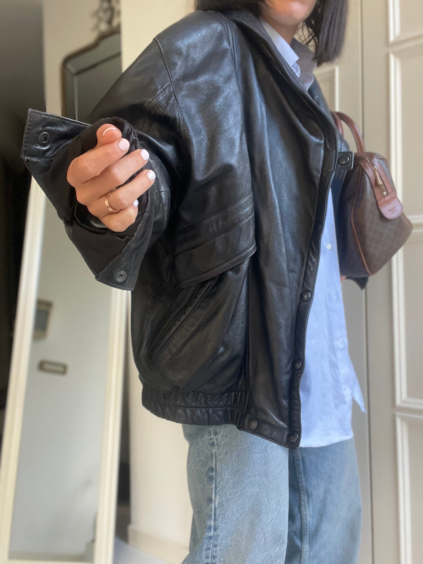Bomber in pelle nero