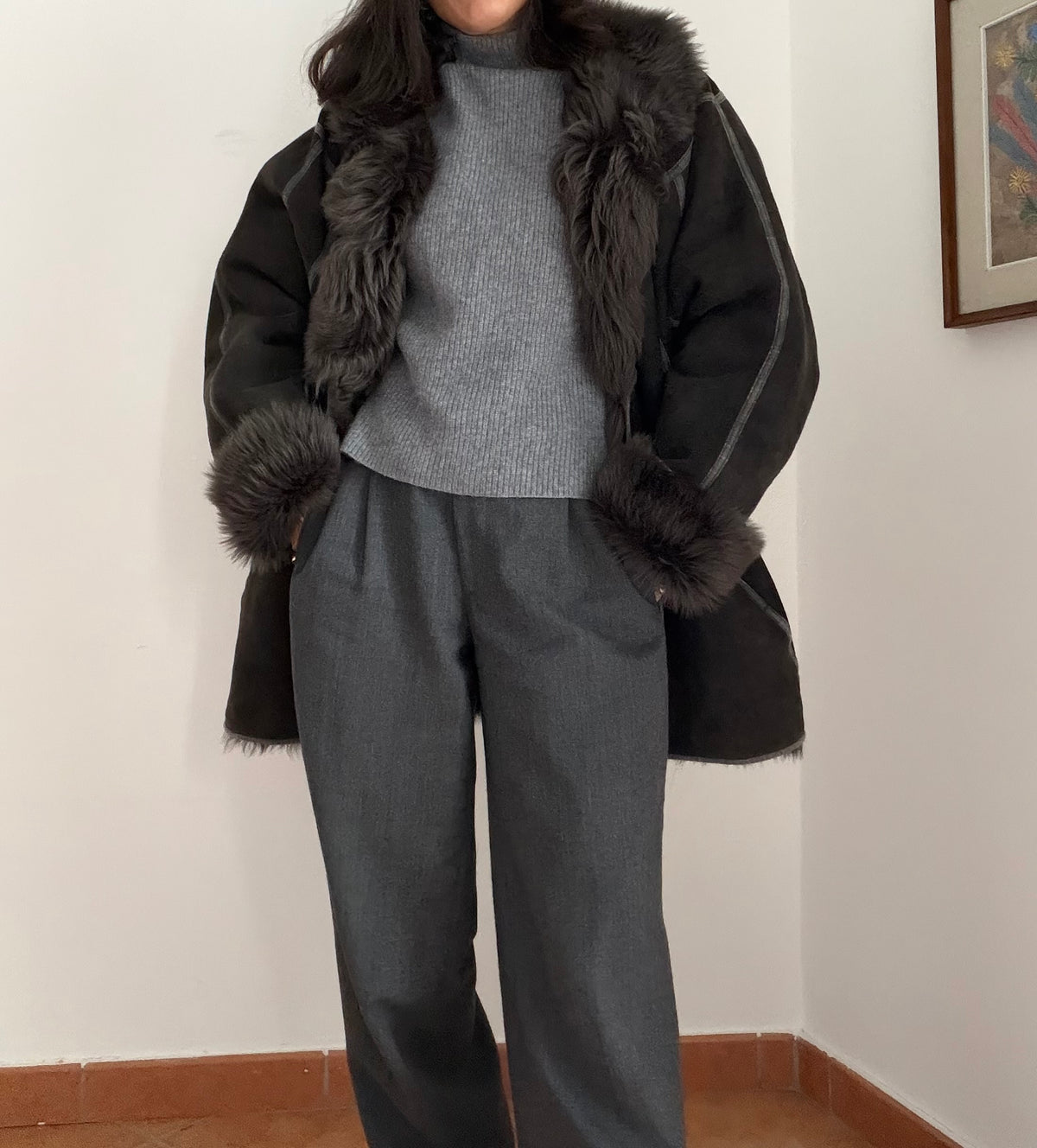 Montone shearling grigio