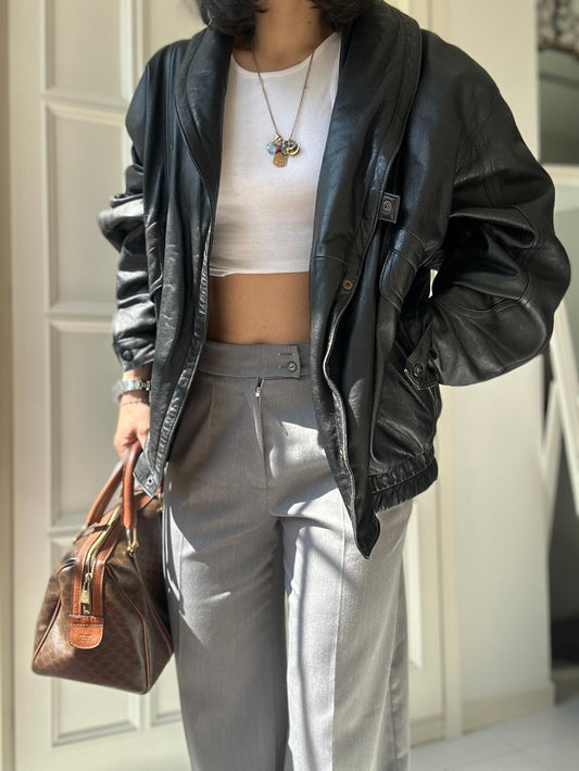 Bomber in pelle nero