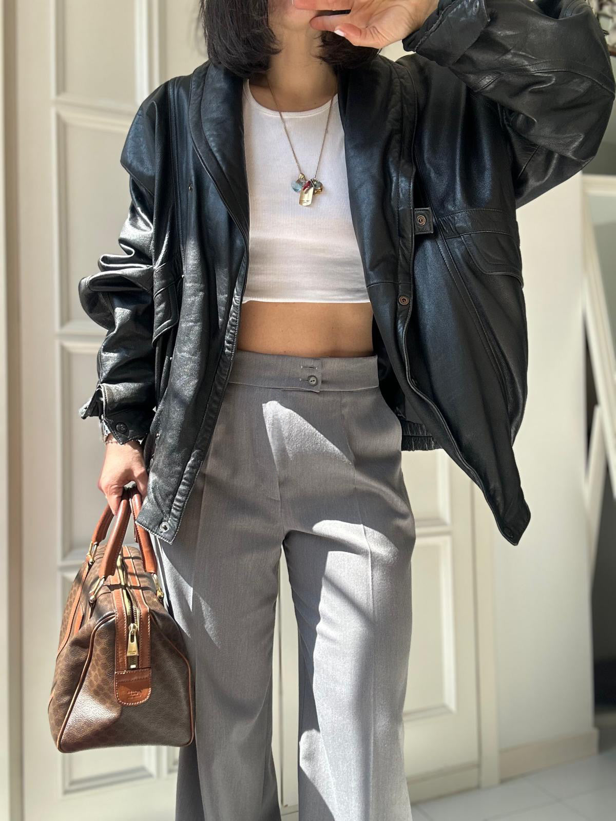 Bomber in pelle nero