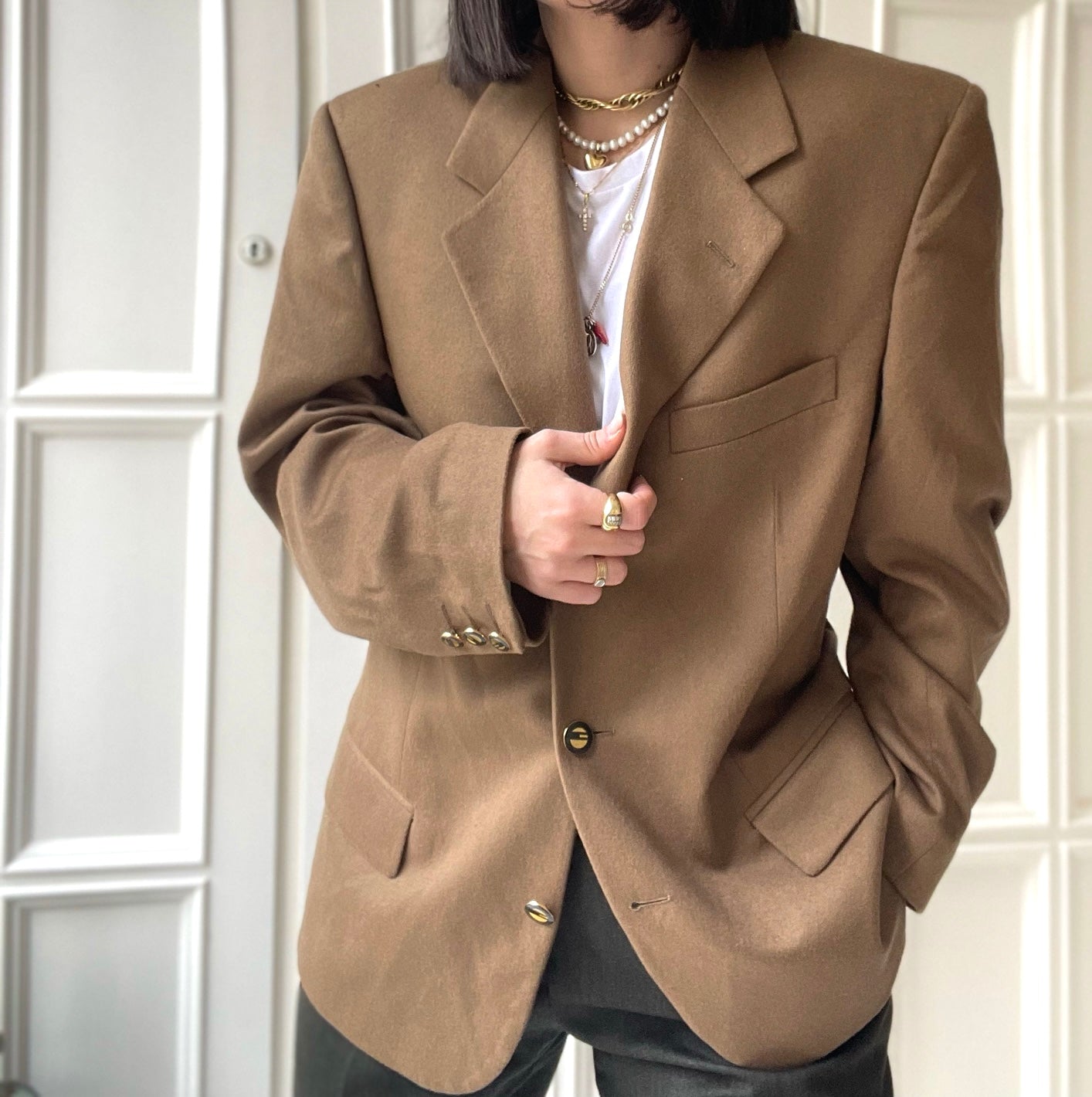 MADE IN ITALY WOOL AND CASHMERE GENDERLESS CAMEL BLAZER