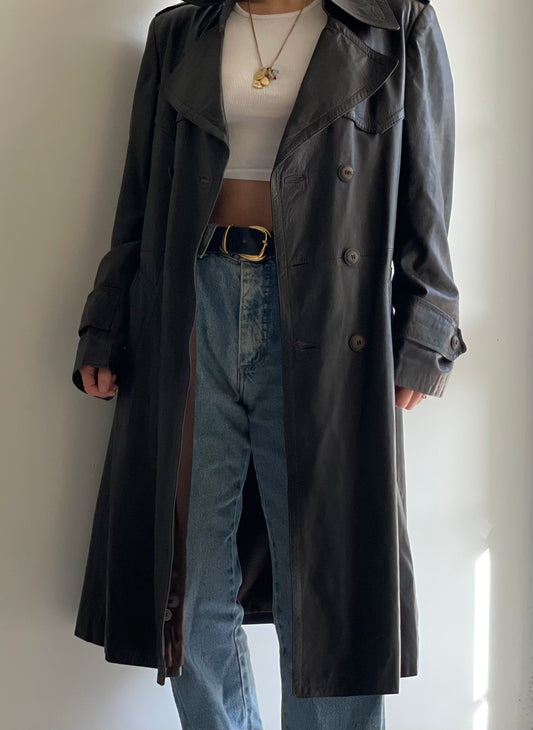 Trench pelle color cioccolato