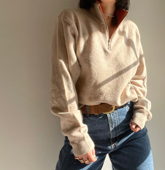 PURE WOOL POLO COLLAR PULL