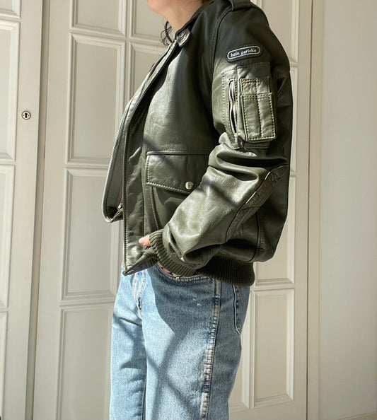 BOMBER IN PELLE VERDE